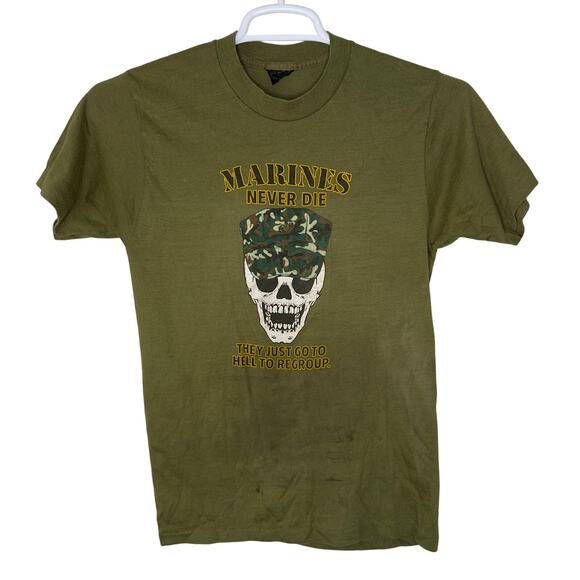 Vintage 80s Marines Never Die They Just Go To Hell To Regroup Shirt Men's Medium - Picture 1 of 8